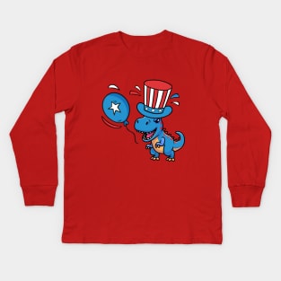 USA T-Rex Dinosaur USA Flag 4th of July Toddler Infant Kids Kids Long Sleeve T-Shirt